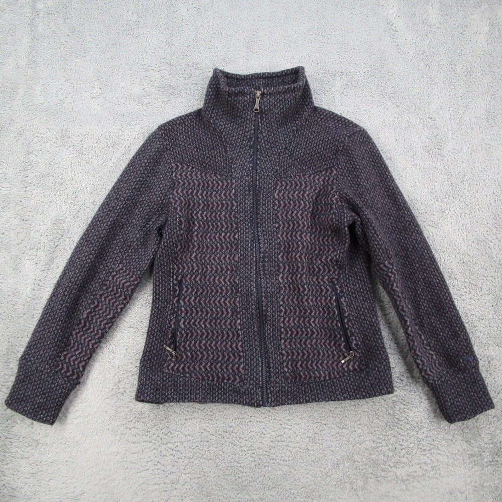 Marmot Womens Wool Blend Full Zip Sweater Jacket Purple Chevron G58470 Small
